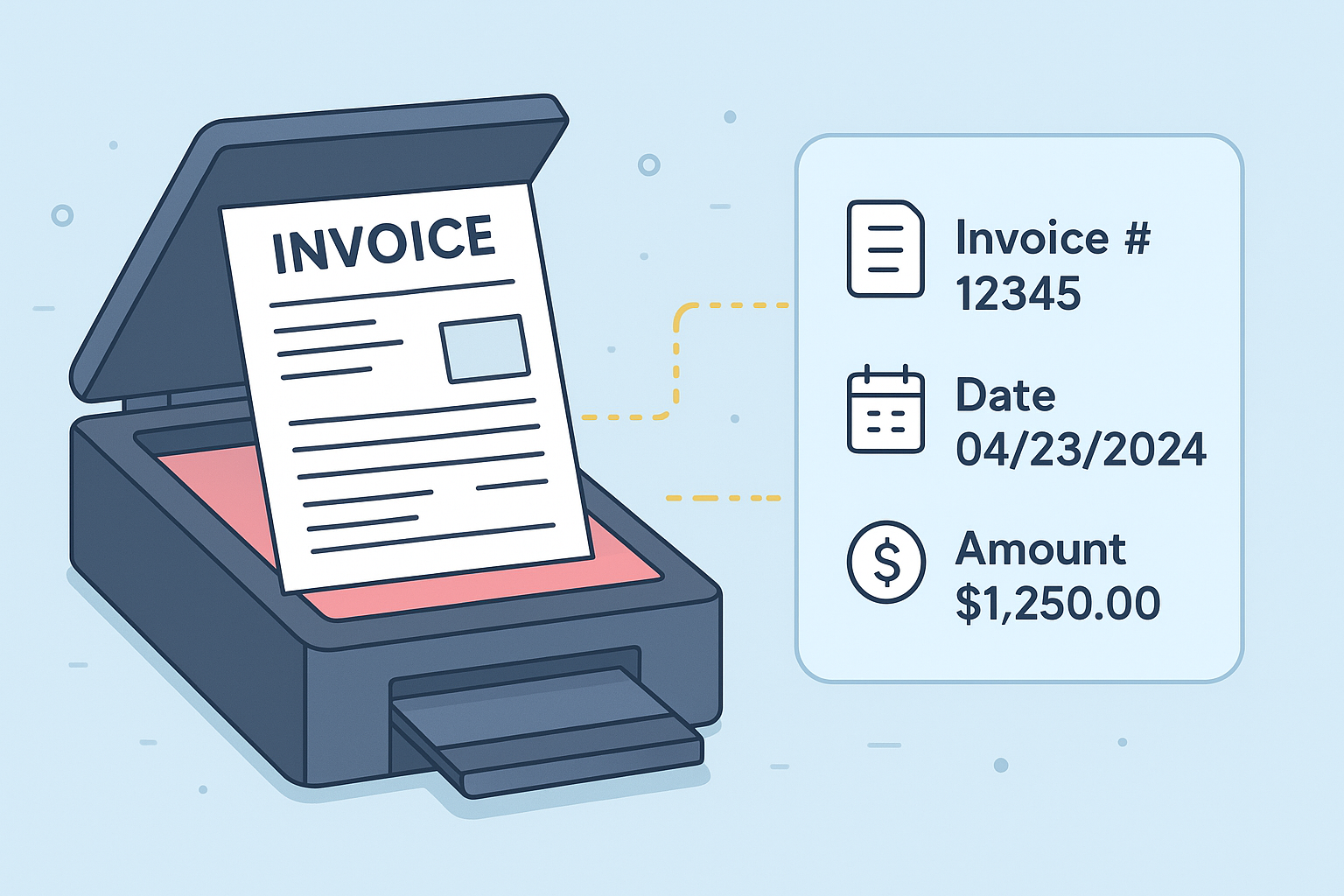 image of an invoice and data being automatically extracted from it